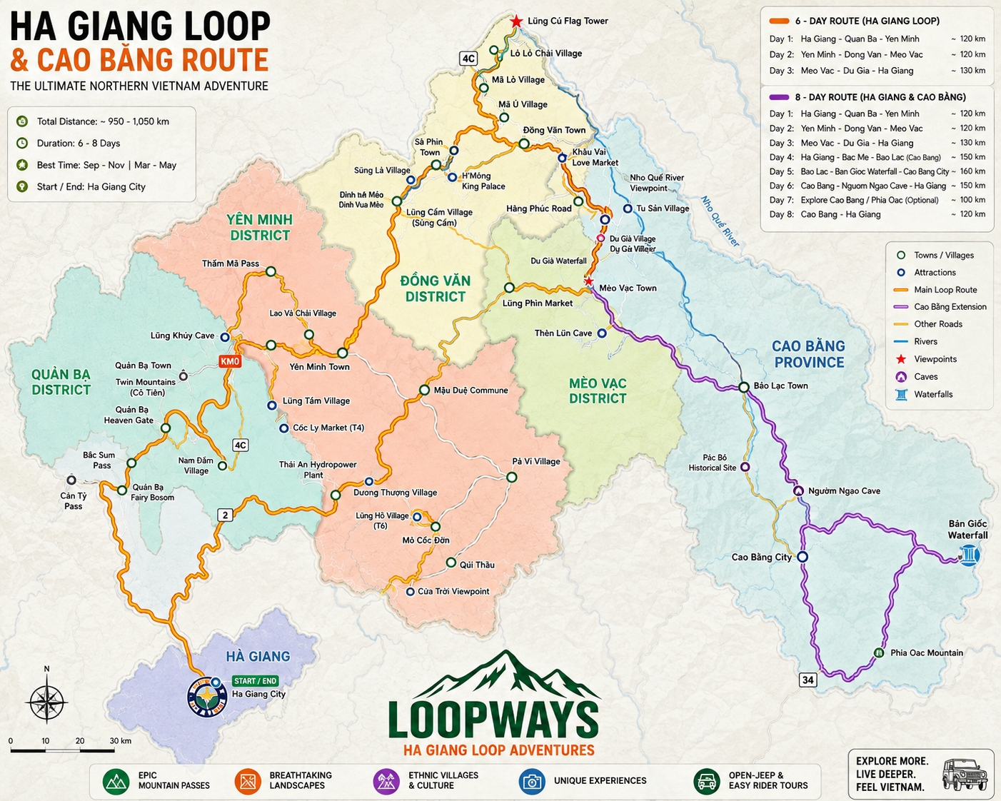 Ha Giang Cao Bang 6 Days 5 Nights route map